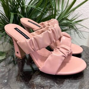 💋NWT💋 French Connection Women's Crystal Ruched Heel Sandals In Blush